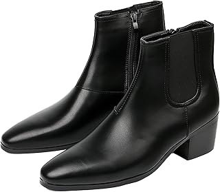 Men'S Classic Leather Chunky Heel Chelsea Boots With Side Zipper Fashion...