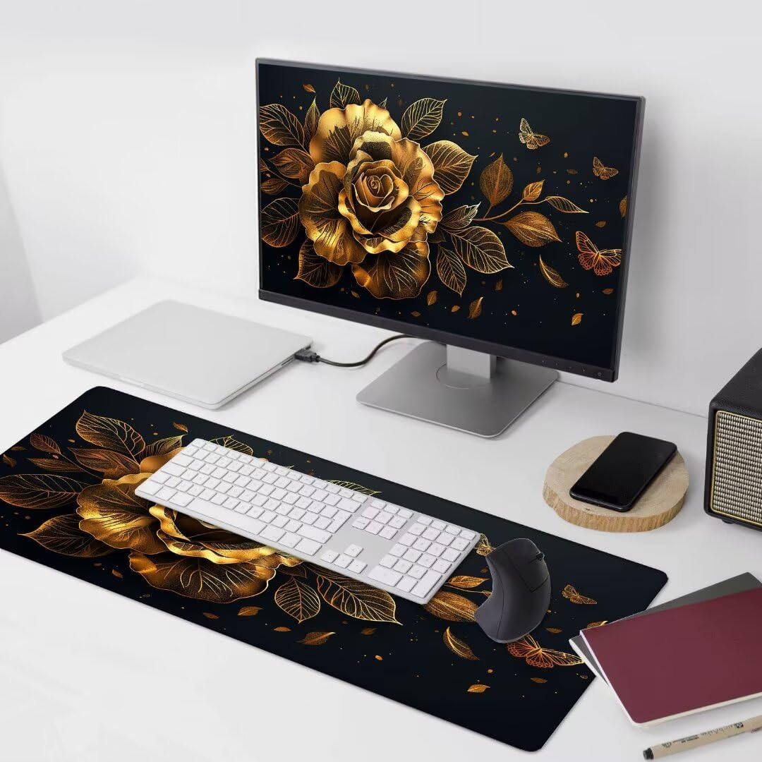 Podkładka pod mysz, do gier, 1200 x 600 mm, rozszerzona, duży rozmiar, różowa, XXL, z wodoodporną, wygodną teksturowaną powierzchnią z mikrosplotu, kwiatowa, na biurko pod mysz laserowa/optyczną, P-3