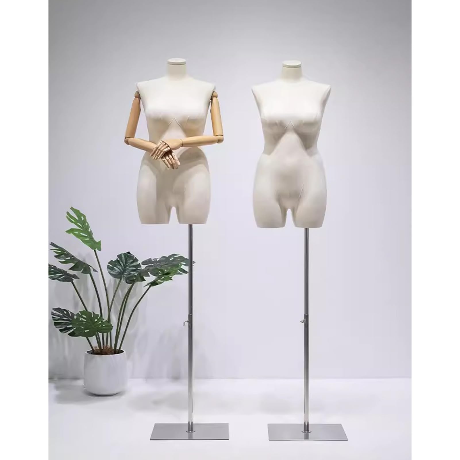 Maniqui Mujer Costura Maniquí de costura con Base plateada de sarga de gran tamaño para mujer, modelo de ropa, forma de vestido, cuerpo, altura ajustable ( Color : Black/Square Base -1 , Size : W/head