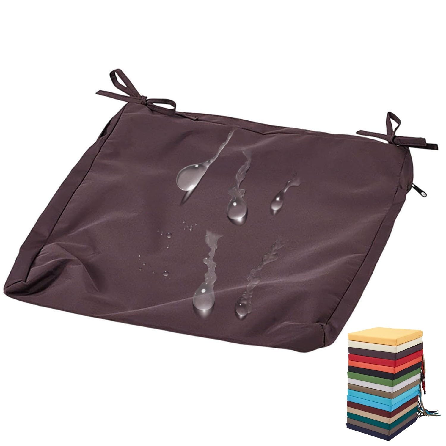 PLCIVSA Outdoor Seat Cushion Covers Waterproof with Zipper,Replacement Outdoor Patio Chair Cushion Slipcover 60x60cm 50x50cm Chair Pads Covers for Garden Rattan Furnitur(Dark coffee,48x48x10cm)