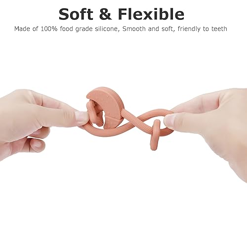 Miniatura 9 de Anillo de dentición de silicona, juguetes mordedores para bebés con sonajeros, juguetes sensoriales masticables sin BPA para bebés de 3 a 6 a 12