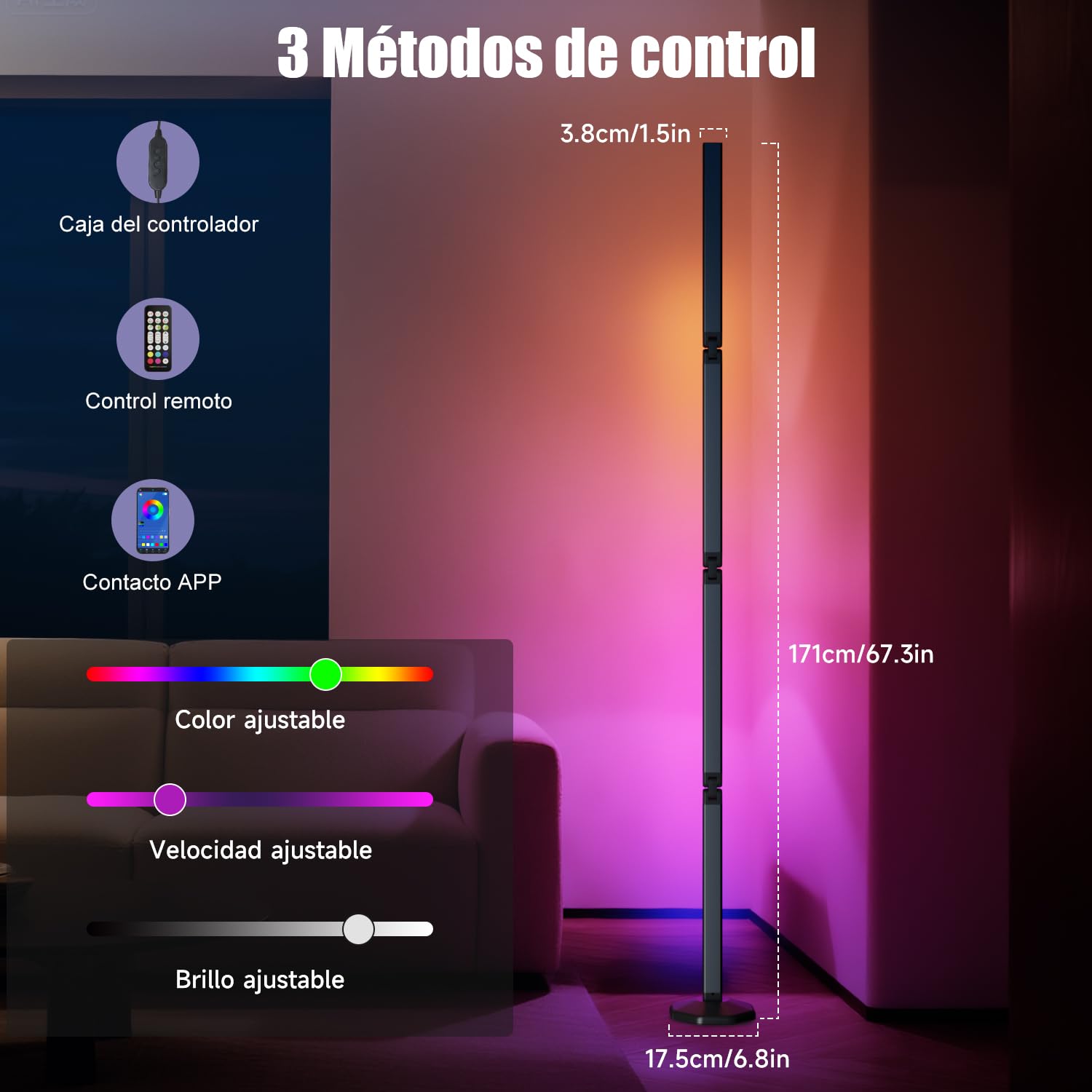 171cm Lampara de Pie Plegable, Smart Regulable RGB Luces LED | 2200 LM con Control Remoto y APP, Sinc Musica, Temporizador Función, 99+ Modos de Escena, Lampara Salon, Dormitorio, Cama