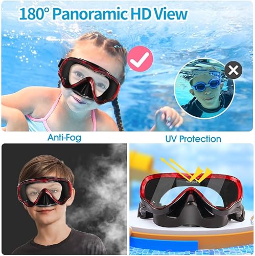 Miniatura 6 de Máscara de buceo para niños, gafas de natación antivaho y antifugas, gafas de esnórquel, impermeable, duradera, máscara de vidrio templado para