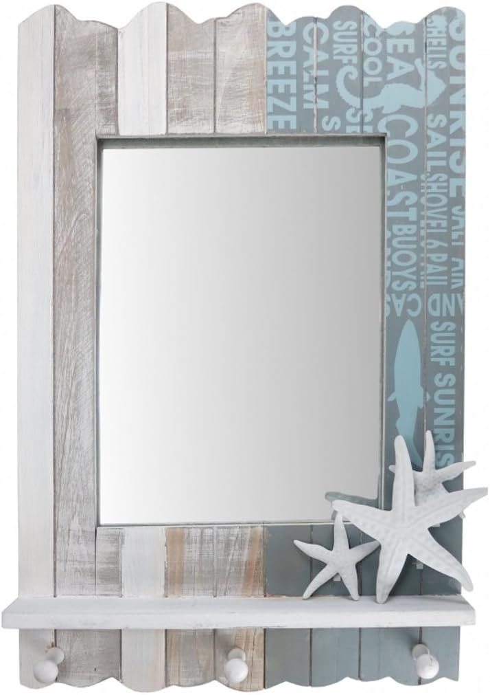 Rustic Hallway Mirror Surfer Style Beach House Mirror with Key Hangers