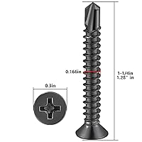 Vista 2 de Wensilon（250pcs）#8×1-1/4”for Sheet Metal Self-Tapping Screws 410 Black Stainless Steel Flat Head High-Strength Quick self-Drilling Screws