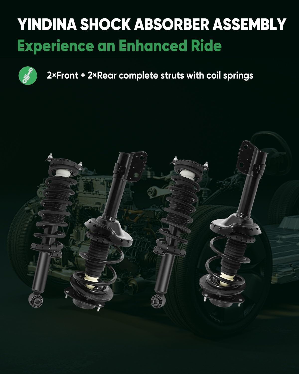 Front and Rear Shock Absorber Assy Fits for Subaru Outback 2.5 XT 2.5L 2008, 172566//272566 Complete Struts with Coil Springs and Gas Shocks Absorbers (Set of 4)