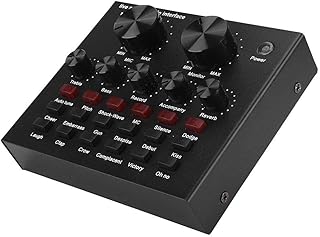 Dpofirs V8 External Wireless Bluetooth Sound Card, Universal Portable Live Sound Card with Volume Control for Live Streaming, 6 Effects Modes, 112 Types of Electro Acoustic