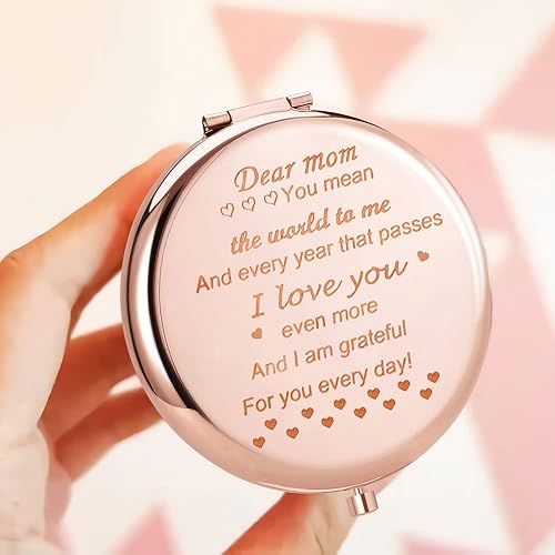 Miniatura 3 de Espejo de viaje para cumpleaños regalos para mujeres Dear Mom I Love You de oro rosa espejo compacto de bolsillo redondo espejo de maquillaje
