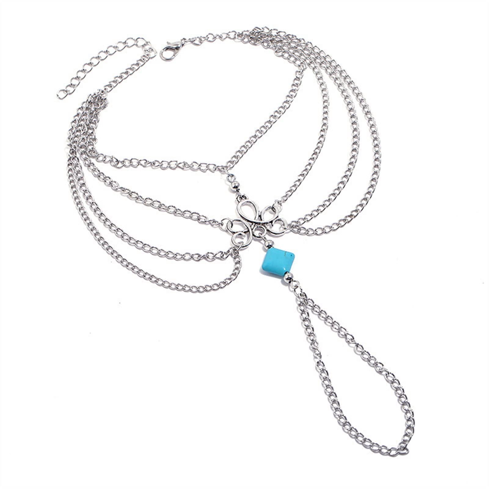 Braccialetti alla caviglia Cavigliera con nappa a catena turchese vintage Boho Beach - Cavigliere da donna regolabili Cavigliere da donna