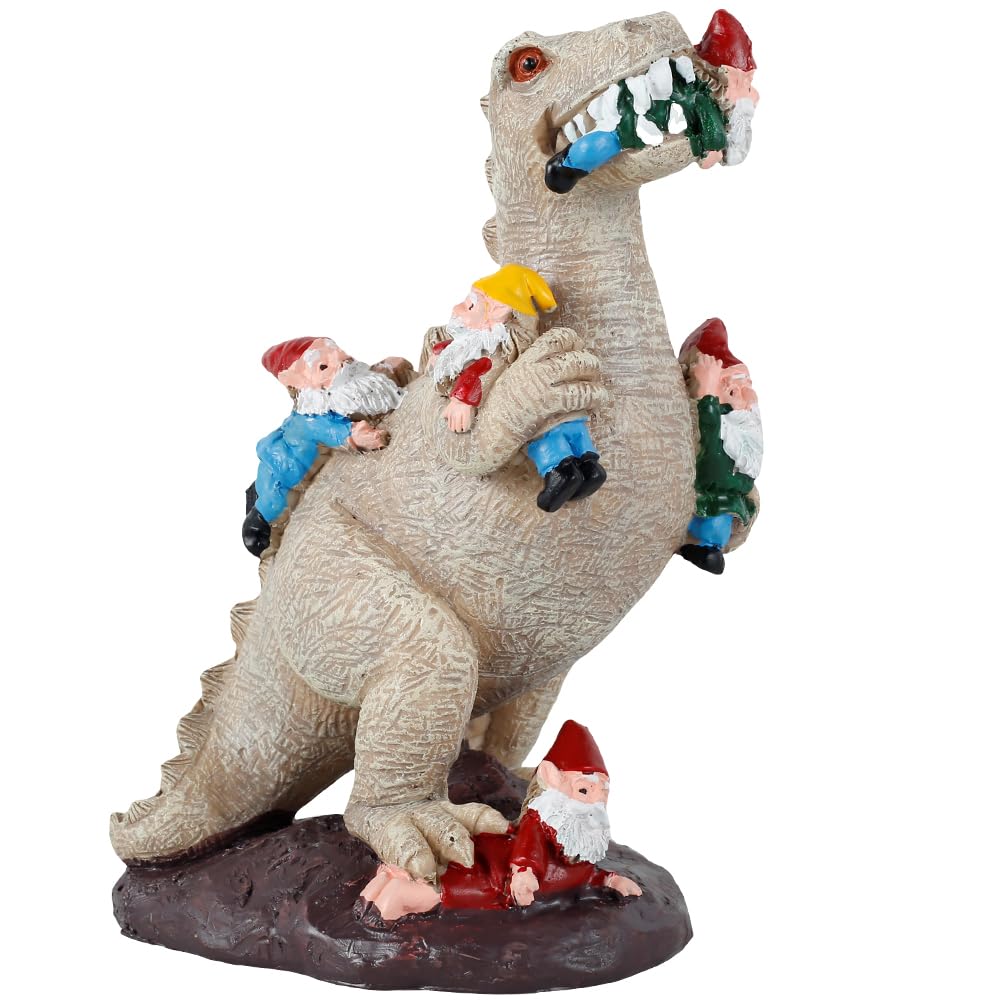 Garden Gnomes Ornaments Outdoor Funny Garden Gnome Statue Dinosaur Eating Gnomes Decorations Funny Figurines Miniature Resin Statues for Indoor Outdoor Lawn Desk Patio Garden Decor Gift