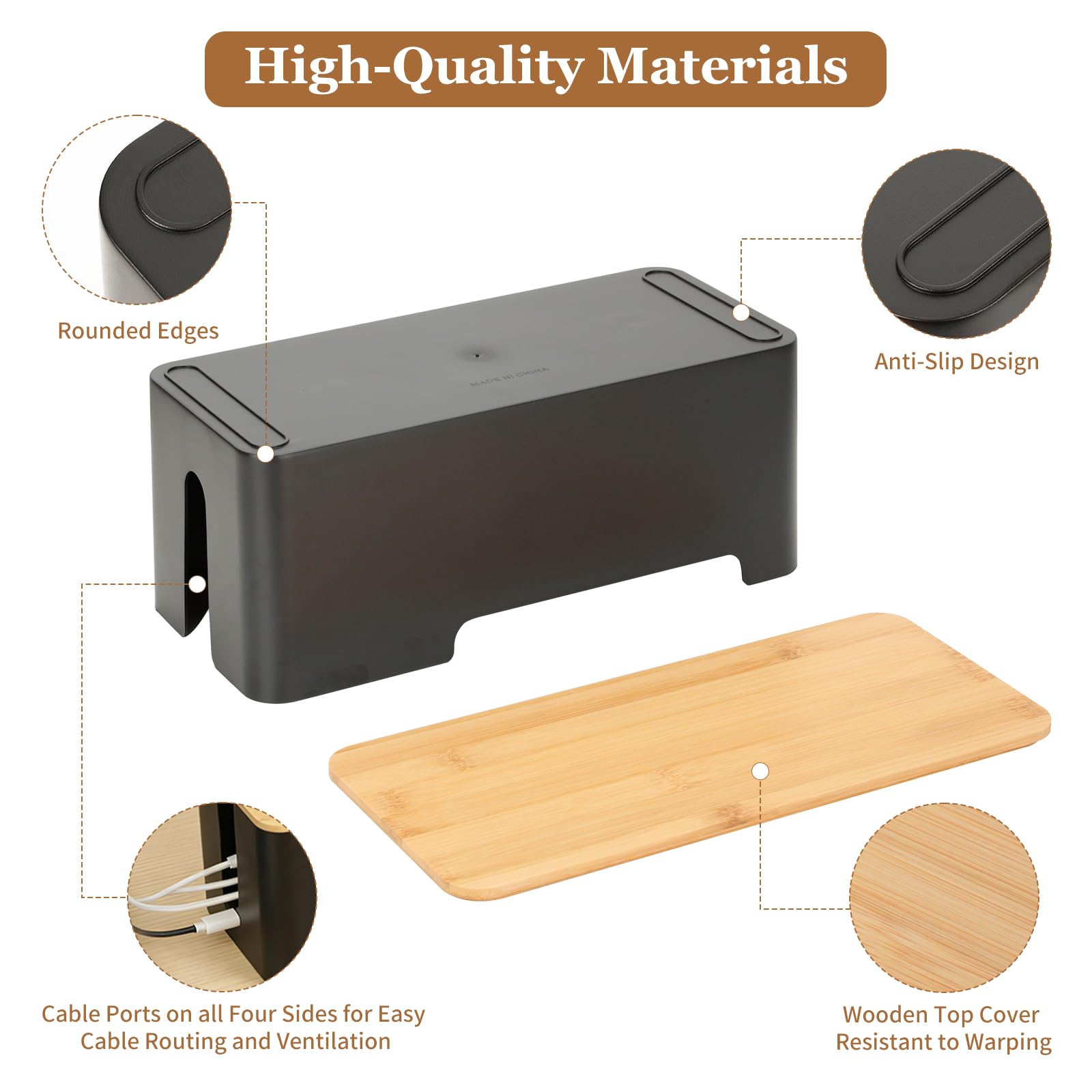 AiQInu Set da 2 Scatola Porta Cavi Nera, Scatola Nascondi Cavi con Coperchio in Legno, Copri Ciabatta Elettrica, Cable Box per Fili Elettrici​ di Prolunga, Prese Multiple e TV