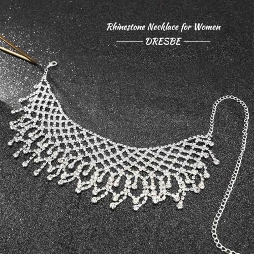 DRESBE Rhinestone Necklace Crystal Choker Necklaces Prom Necklace Chain Party Neck Jewelry for Women3