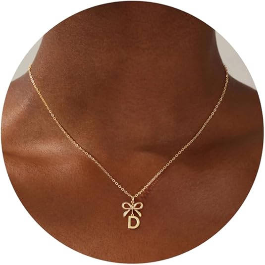 JIAOGE Bow Initial Necklaces for Women - Real Gold Plated Bow Necklace Dainty Gold Letter Initial Necklace for Girls Gold Necklace for Women Birthday Gifts for Womens Teen Girl Gifts for Girls Jewelry