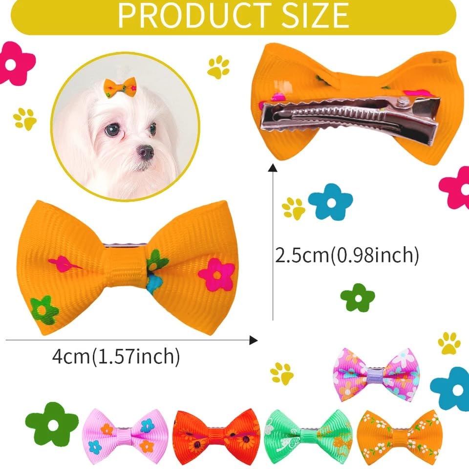 KUTKUT-20Pcs-Assorted-Handmade-Dog-Cat-Hair-Bows-Small-Dog-Cat-Hair-Clips-Cute-Puppy-Dog-Small-Bowknot-Hair-Bows-with-Metal-Clips-Handmade-Hair-Grooming-Clips-for-Poodle-Maltese-ShihTzu