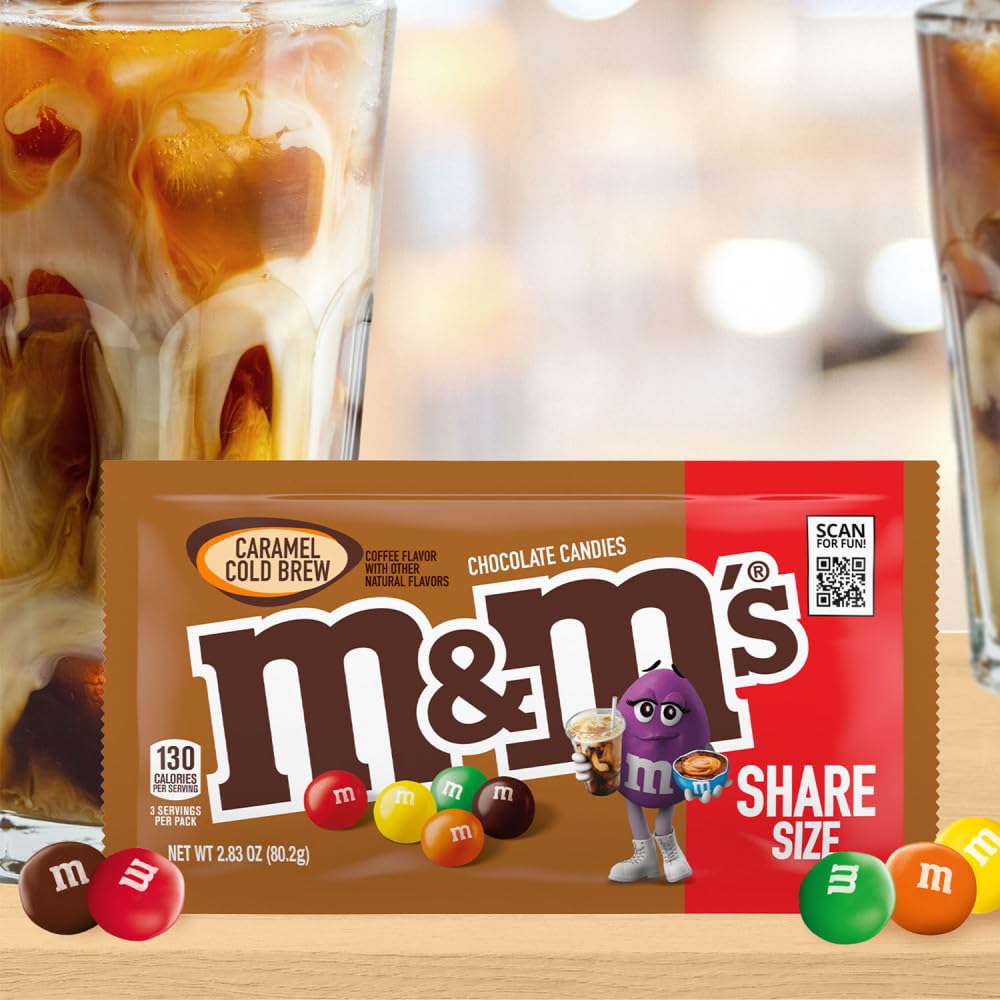 M&M’S Caramel Chocolate Candy, Full Size 2.83 Oz Bags, Bulk Candy Chocolate Pack of 24