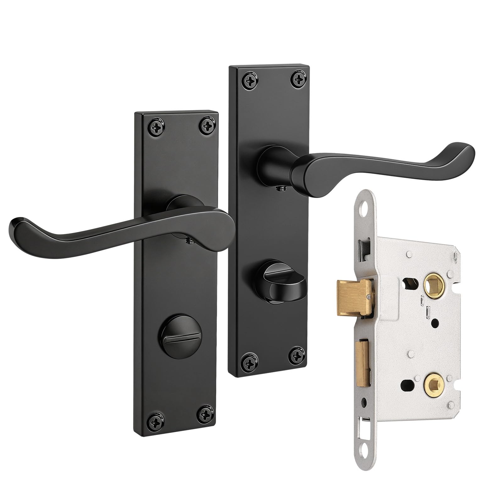 Brotima Black Victorian Scroll Door Handles-1 Pair,Black Door Handles with 45mm Sashlock,Bathroom Door Lever