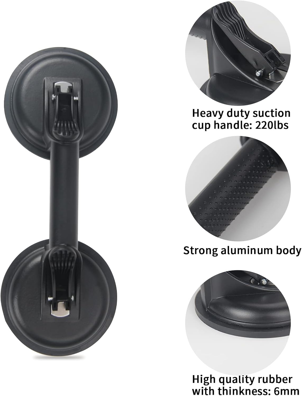 LEFIMOT Glass Suction Cups Heavy Duty Aluminum Vacuum Handle Glass Holder Hooks to Lift Large Glass/Tile Suction Cup Lifter/Moving Glass/Pad for Lifting/Dent Fixer (2 Pack)