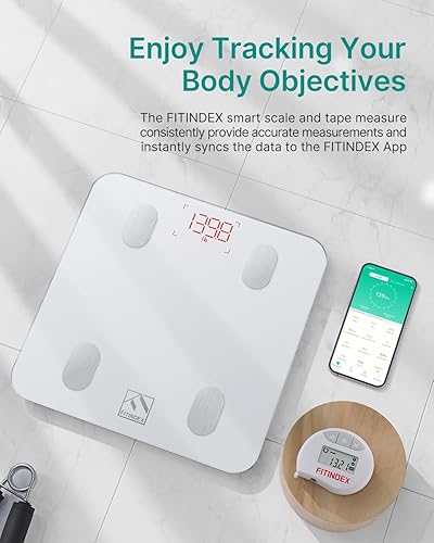 Miniatura 2 de FITINDEX - Báscula inteligente y cinta métrica, báscula digital de baño y cinta métrica corporal que se sincroniza con la aplicación, báscula de