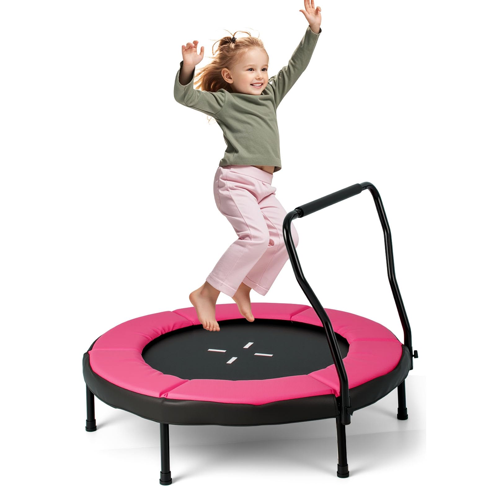 LIFEZEAL Trampolino Elastico Interno, Esterno per Bambini, Tappeto Elastico Fitness, Saltarello, Salta, Pieghevole, Ø102x77cm, con Maniglia Rimovibile, Bordo Protettivo, in Metallo, Max 100kg