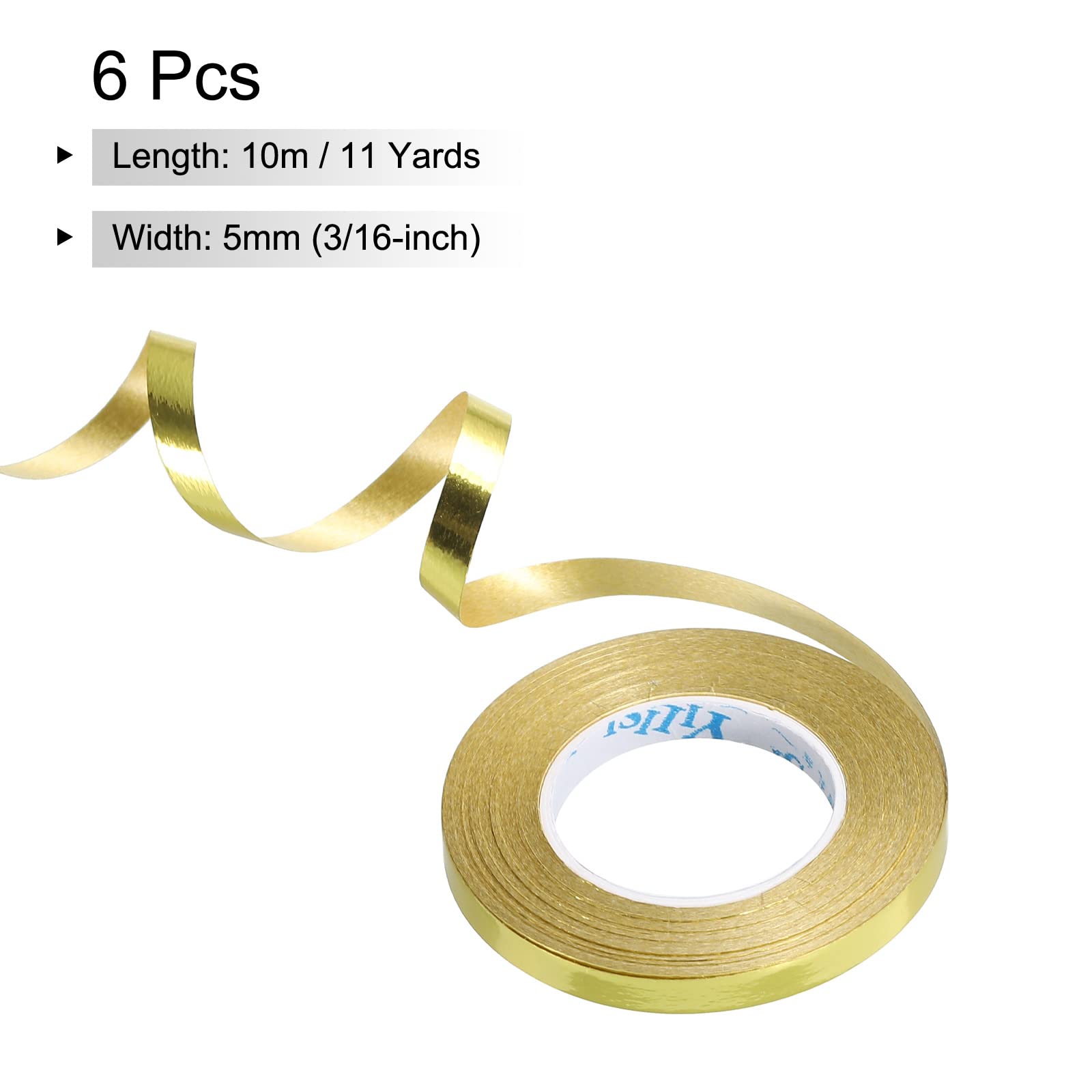 PATIKIL 6pcs Curling Ribbon Crimped Balloon String Shiny Metallic 5mm 10m Iridescent for Party Decoration Gift Wrapping Crafts Gold - Image 2