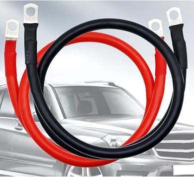Battery Cables 2 Gauge Power Inverter Wire Set 2awg, 3FT Pure Copper Cable with 3/8 Lugs Terminals (1 Black & 1 Red) for Car Marine Solar ATV Lawn Mower RV Motorcycle (2awg, 3FT)