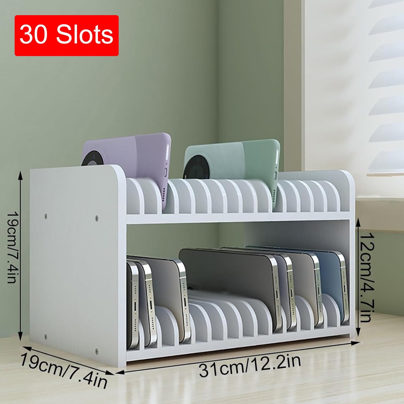 Armoire de Rangement en Bois pour Téléphone Portable, Casier pour Téléphone Portable en Classe, Boîte de Rangement en Bois à Plusieurs Niveaux pour Bureau et Salle de Classe(White,31x19x19cm)
