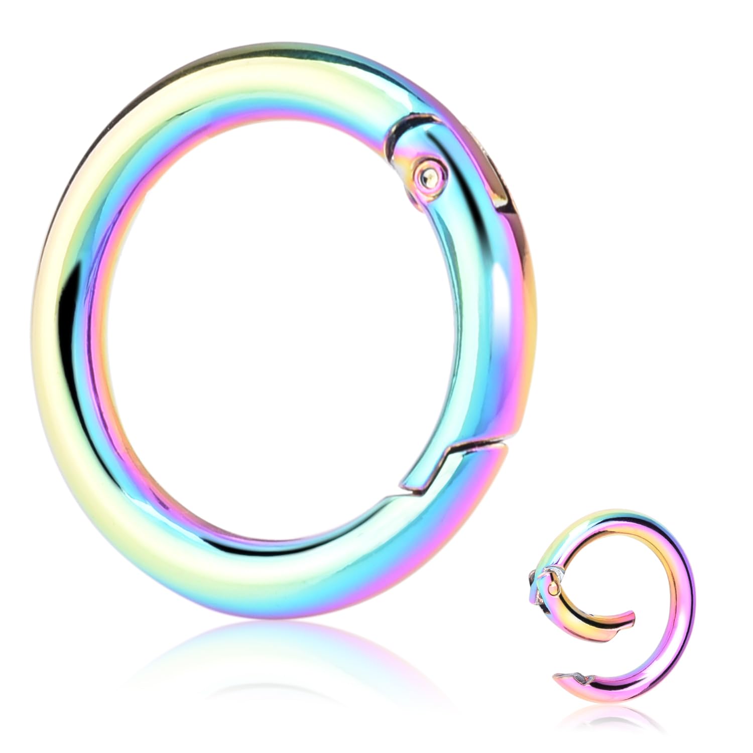 10Pack 1 Inch Metal Spring O Ring Clips Keychain, Round Carabiner Clips Keyrings Snap Hook Buckle, Purse Shoulder Bag Chain Ring Clip Replacement Paracord Keychain Lanyard Leather DIY Crafts (Rainbow)