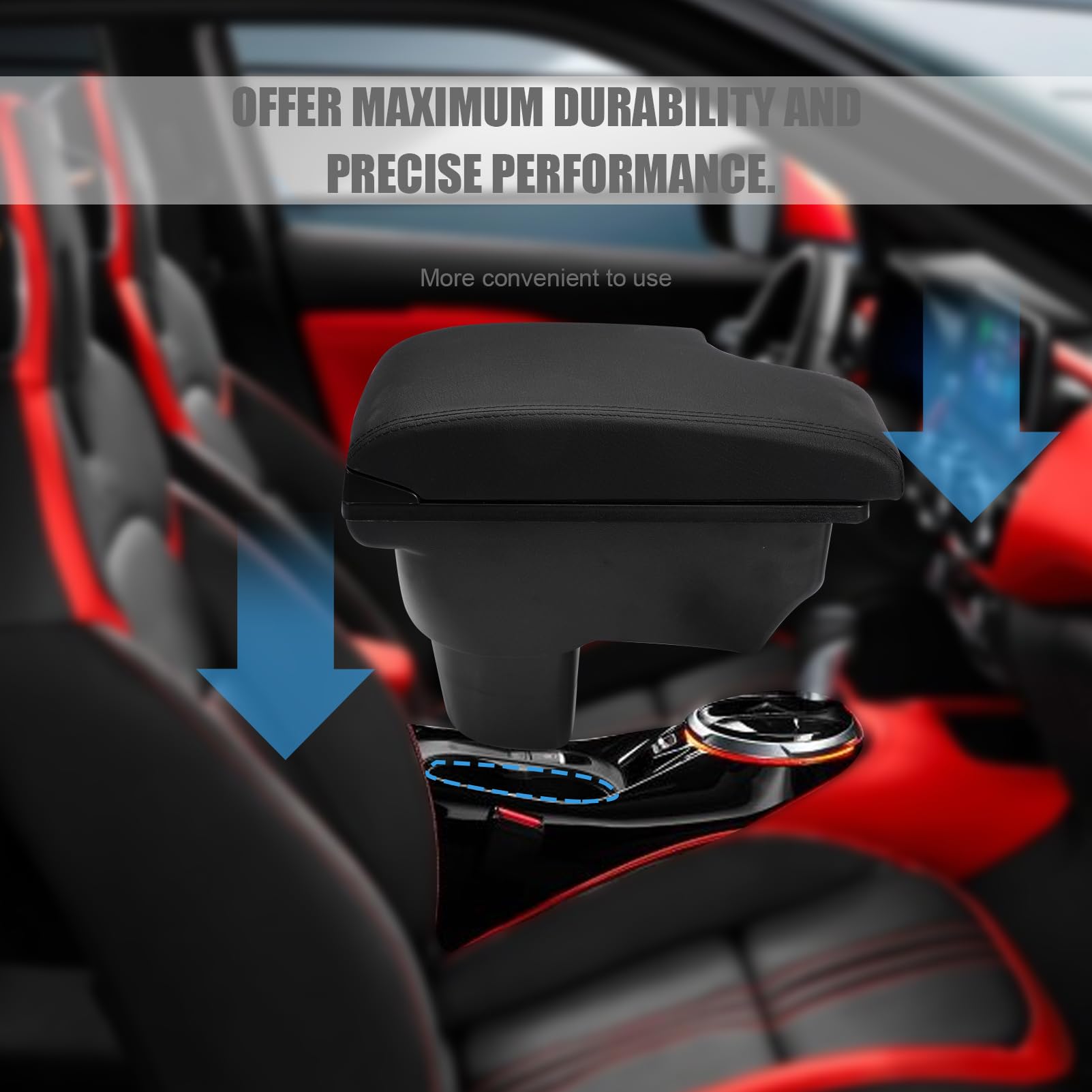 Bracciolo Centrale Per Nissan Juke 2010-2017 - Console Con 3 Porte USB E Cuciture Rosse - 6