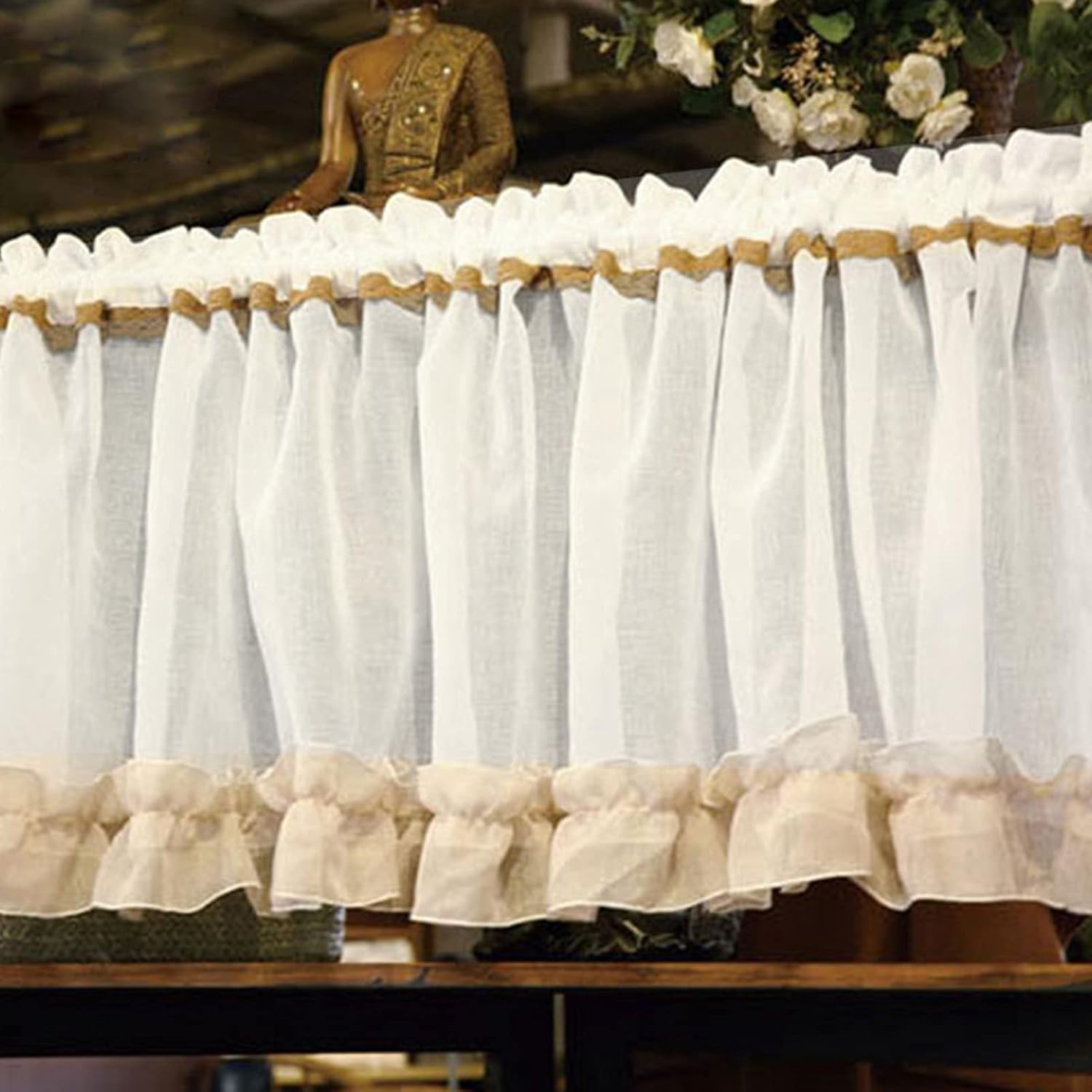 Modern Short Curtain Kitchen Curtain,Voile Lace Bistro Curtain Valance Country House Style,Disc Tier Curtains Semi-transparent Cafe Curtain for Living Room,Kitchen,Balcony,Bathroom Half Curtain