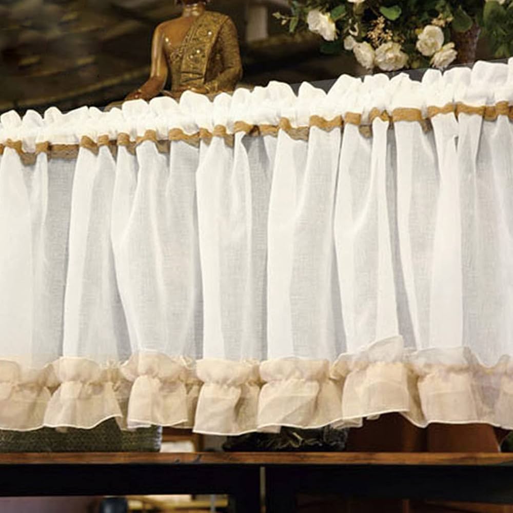 Treer Lot De 2 Rideaux Cuisine Brise-bise, Semi-Transparents