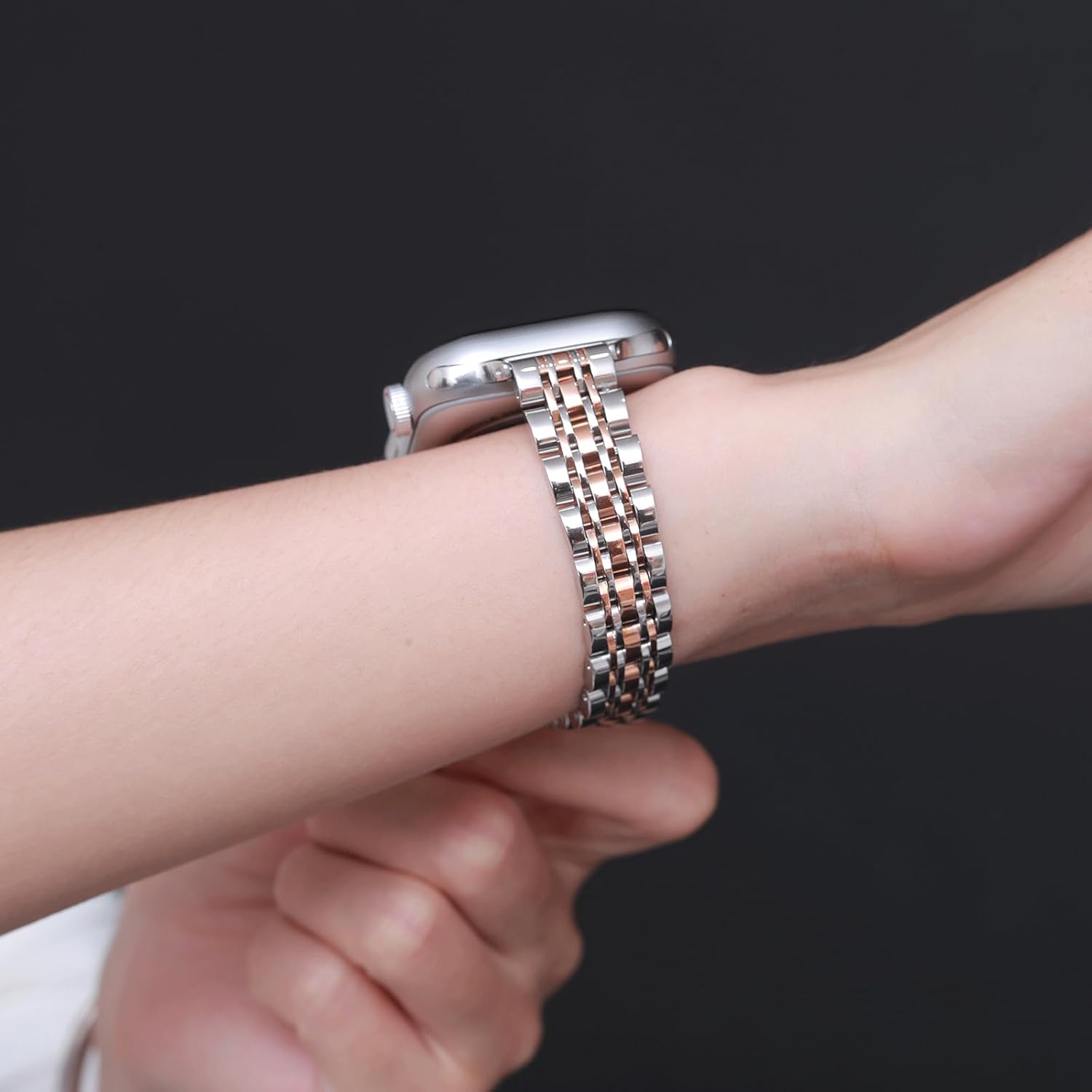 Slim Metal Band Compatible with Apple Watch Bands for Women, Series 11/10/9/8/7/6/5/4/3/2/1/SE, 42mm (S11/10),41/40/38mm Stainless Steel Bracelet, Silver/Gold & Silver/Rose Gold