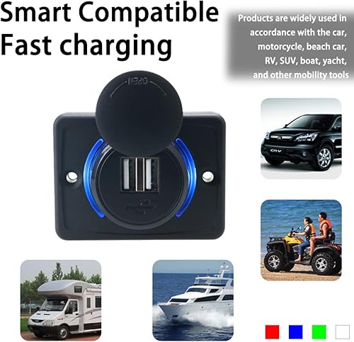 Miniatura 7 de Enchufe de cargador de auto dual USB con panel, toma de corriente de 3.1 A con tapa, adaptador de cargador rápido de coche de 12 V-24 V con