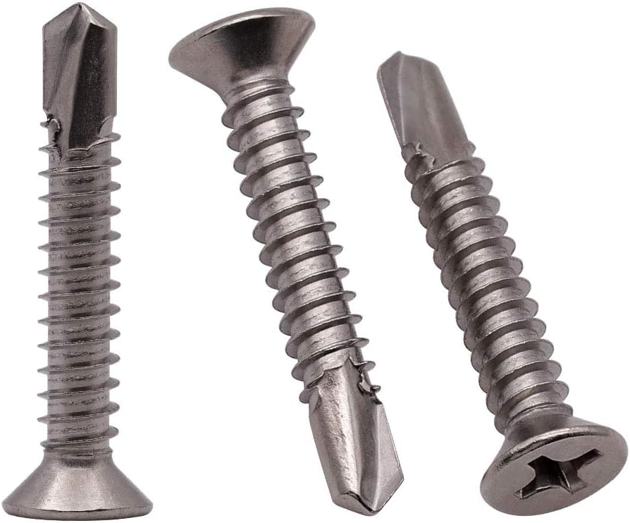 #12 x 2" (50 Pack) Stainless Steel Flat Head Self Tapping Screws Phillips Head Self Drilling Screws Sheet Metal Screws, 410 Stainless Steel