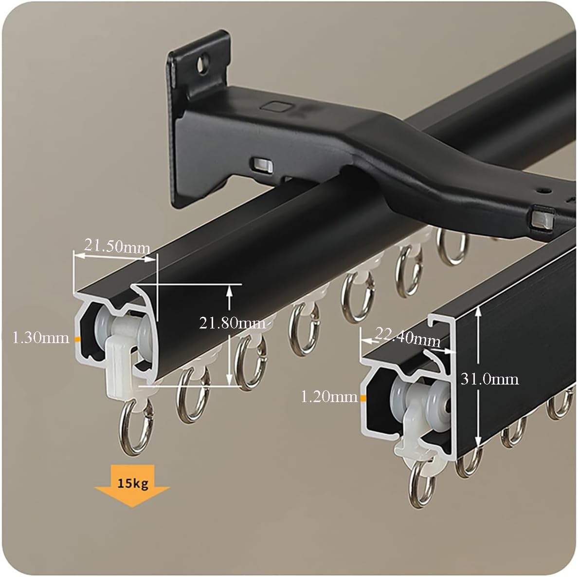 2.3-19.6ft Wall Mount Curtain Rod, Heavy-Duty Double Curtain Rail Set, Aluminum Silence Curtains Track System for Window Living Room Bedroom Divider(White Ceiling,105cm/3.4ft)