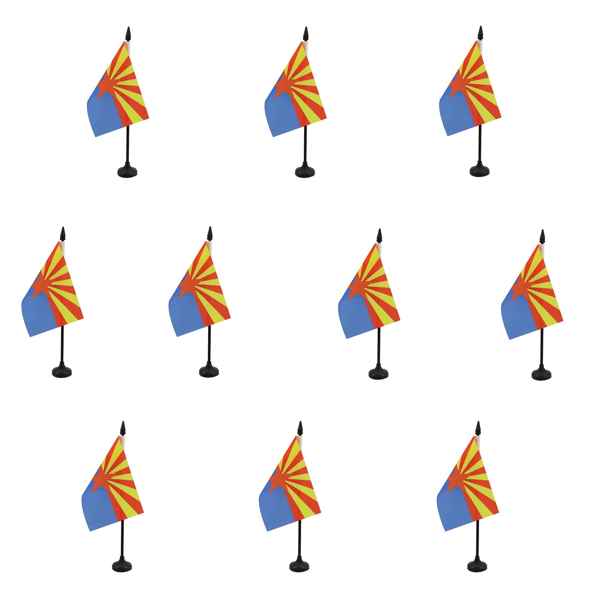 AZ FLAG - Set of 10 Arizona Table Flag 4'' x 6'' - 10 Small US state of Arizona Office Flags 100% Polyester 15 x 10 cm - Mini Desk Flag with 10'' Pole and Black Plastic Base
