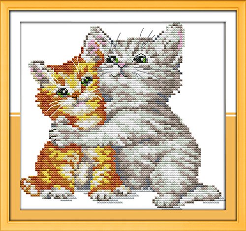 Funcrostitch Counted Cross Stitch Kits for Beginners,14ct Unprinted Pattern Embroidery Kit Dmc Cotton Threads Needleworks for Adults-Love Each Other 8.3"X7.9"