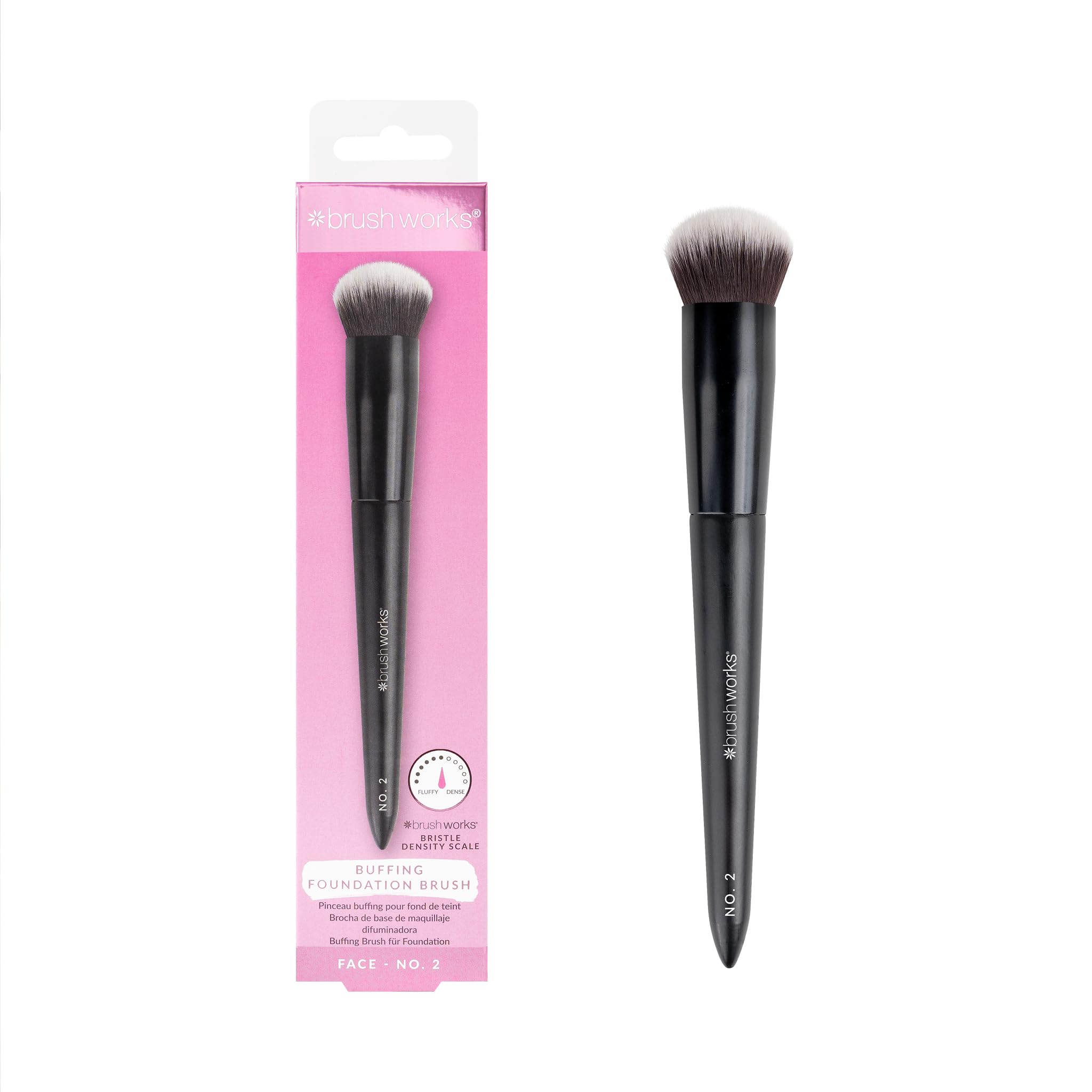 Brushworks No. 2 Buffing Foundation Brush – Compact Domed Brush for Buffing & Stippling, Perfect for Liquid & Cream Base Makeup, Super-Soft Synthetic Bristles, Flawless Base, Vegan & Cruelty Free