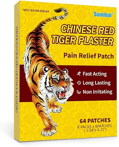 Sumifun Parche de alivio de tigre, yeso de tigre chino, para hombro, espalda, rodilla, articulaciones y músculos, 64 unidades