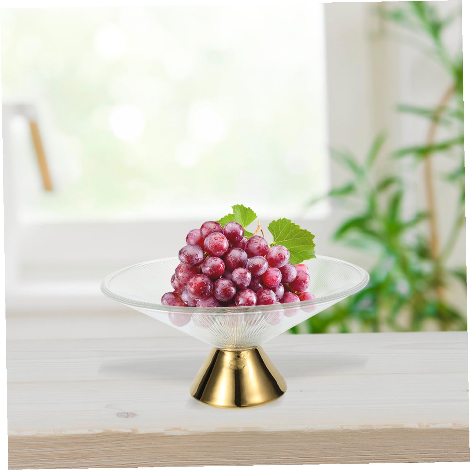 Happyyami Plato de Frutas de Vidrio Base Alta Elegante y Sofisticado, Borde Liso y Gran Capacidad para Servir Aperitivos en Salón o Comedor