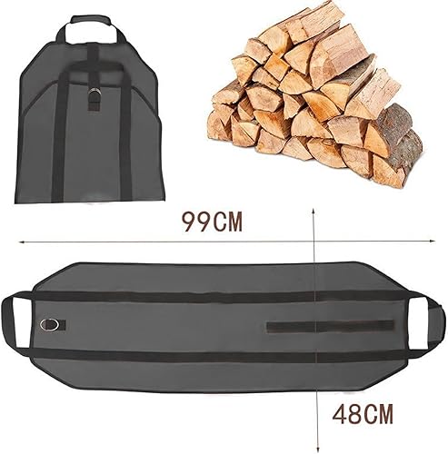 Miniatura 3 de Lckaey Bolsa de transporte de leña con asas Soporte de madera de lona para chimenea Camping estufa Tote Accesorios al aire libre 2PCS CH001-negro