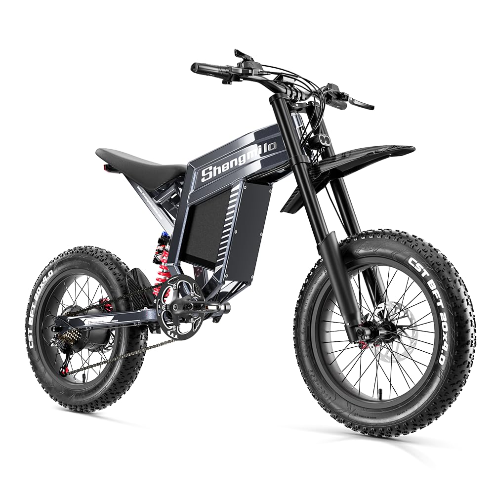 Shengmilo E Bike,S900 Bici Elettrica,20×3.0 Fat Tire bici elettrica uomo,freni idraulici anteriori e posteriori,60V 30Ah E-bike Off-roade Cambio 7 Velocità e Sospensione Completa