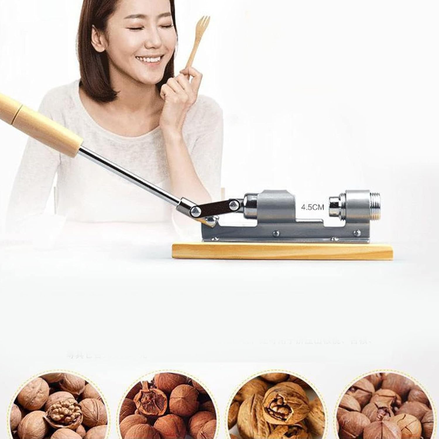 Regulable Nutcracker Tool, Pecan Nut Cracker Walnut Stainless Steel Pecan Sheller with Desktop Wood Base for All Nuts