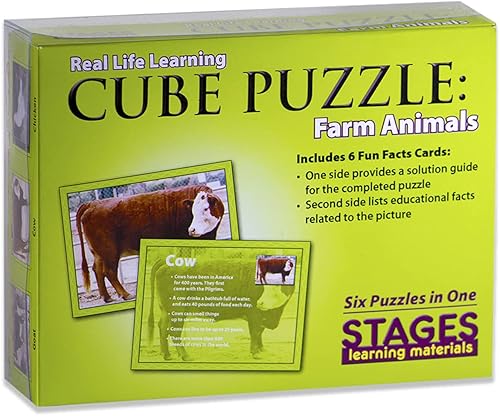 Miniatura 2 de Stages Aprendizaje de madera de granja animal cubo rompecabezas para preescolar lenguaje constructor (SLM408)