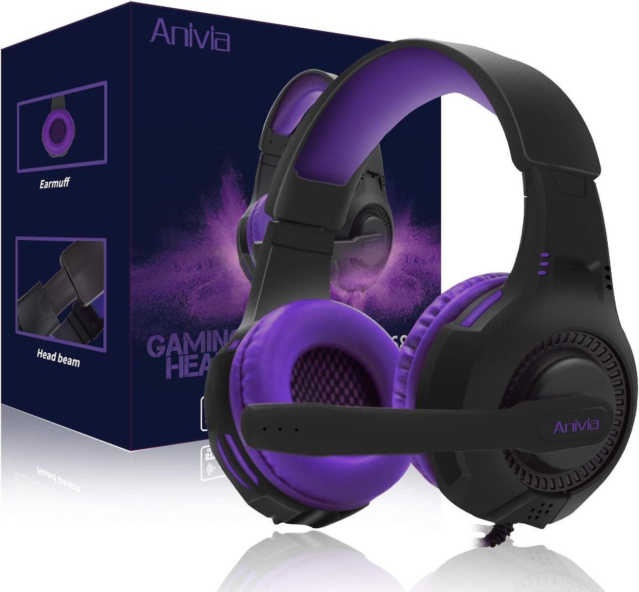 AniviaComputer Wired Over Ear Headphones Updated AH68 Stereo Surround Sound Headsets Gaming Headset with HD Mic, Volume Control, Noise Isolating, Bass, 3.5mm Audio-Jack for Multi-Platforms, Purple