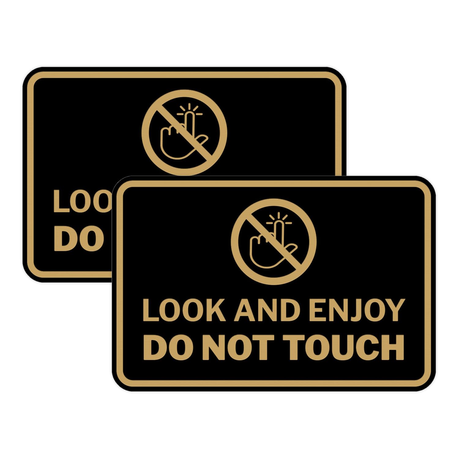 Signs ByLITA Classic Framed Look and Enjoy Do Not Touch Sign (Black Gold) - Large 2 Pack