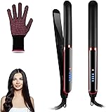 Plancha de Cabello Cerâmica| 2 En 1 Plancha de Pelo de Profesional | Rizador y Alisador con Pantalla LED | 4 Temperatura Ajustable | con 1 Guante | Alisador de Pelo para Casa y Salón | Hair Straightener | Herramientas de Cabello para Mujeres | Negro