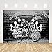 Ticuenicoa Motorcycle Birthday Party Backdrop for Photography Cool Black Motorcycle Black and White Flag Brick Wall Background for Men Birthday Party Decorations Photo Booth Props 7x5ft