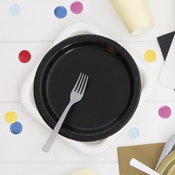 Black Round Paper Dinner Plates - 9 (Pack of 8) - Eco-Friendly & Disposable Tableware - Perfect for Celebrations, Weddings & Gatherings
