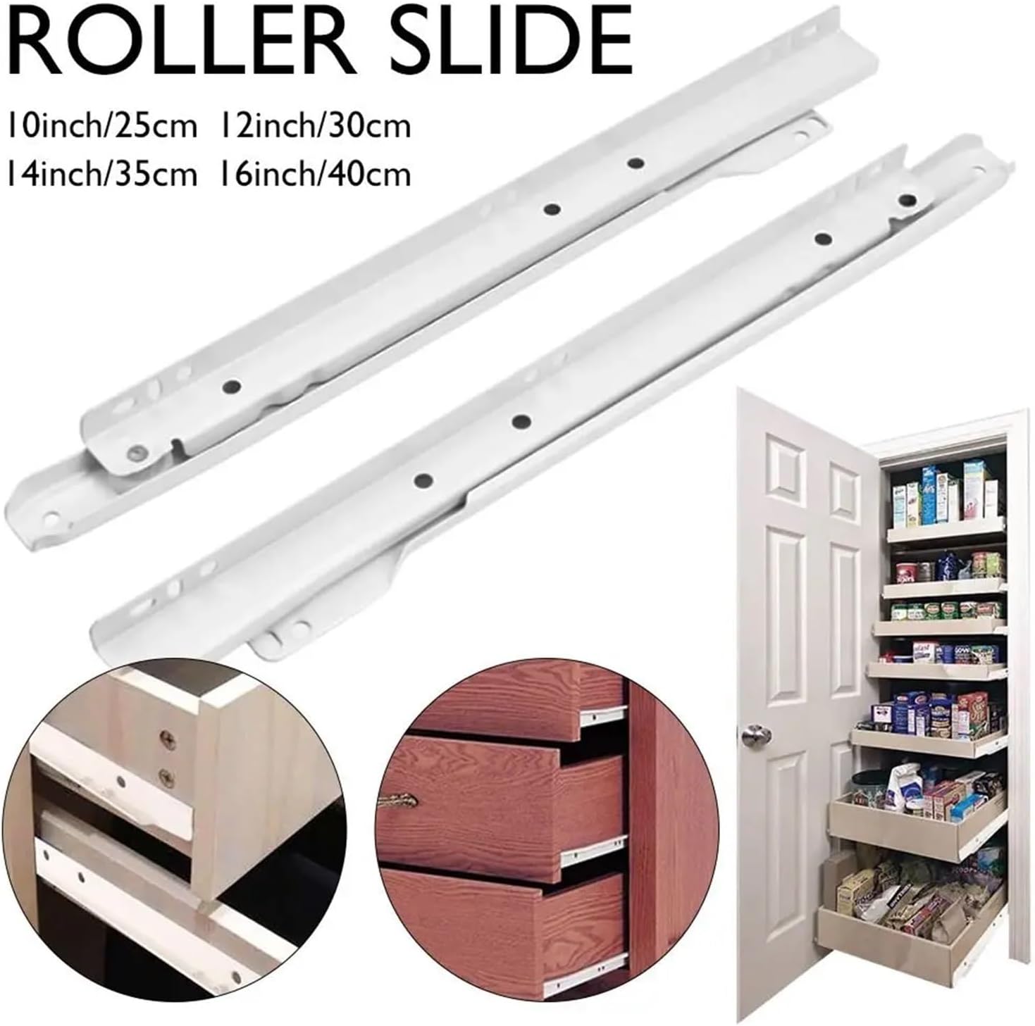 1Pair Mute Two Section Drawer Track Slides Cabinet Rails Computer Table Chute Cabinets Keyboard Roller Pulley Furniture(16inch-40cm)