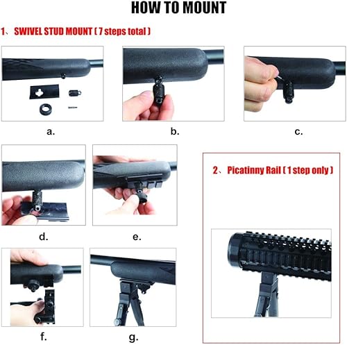 Miniatura 9 de JINSE Bípode de rifle, bípode ligero plegable universal para caza y tiro